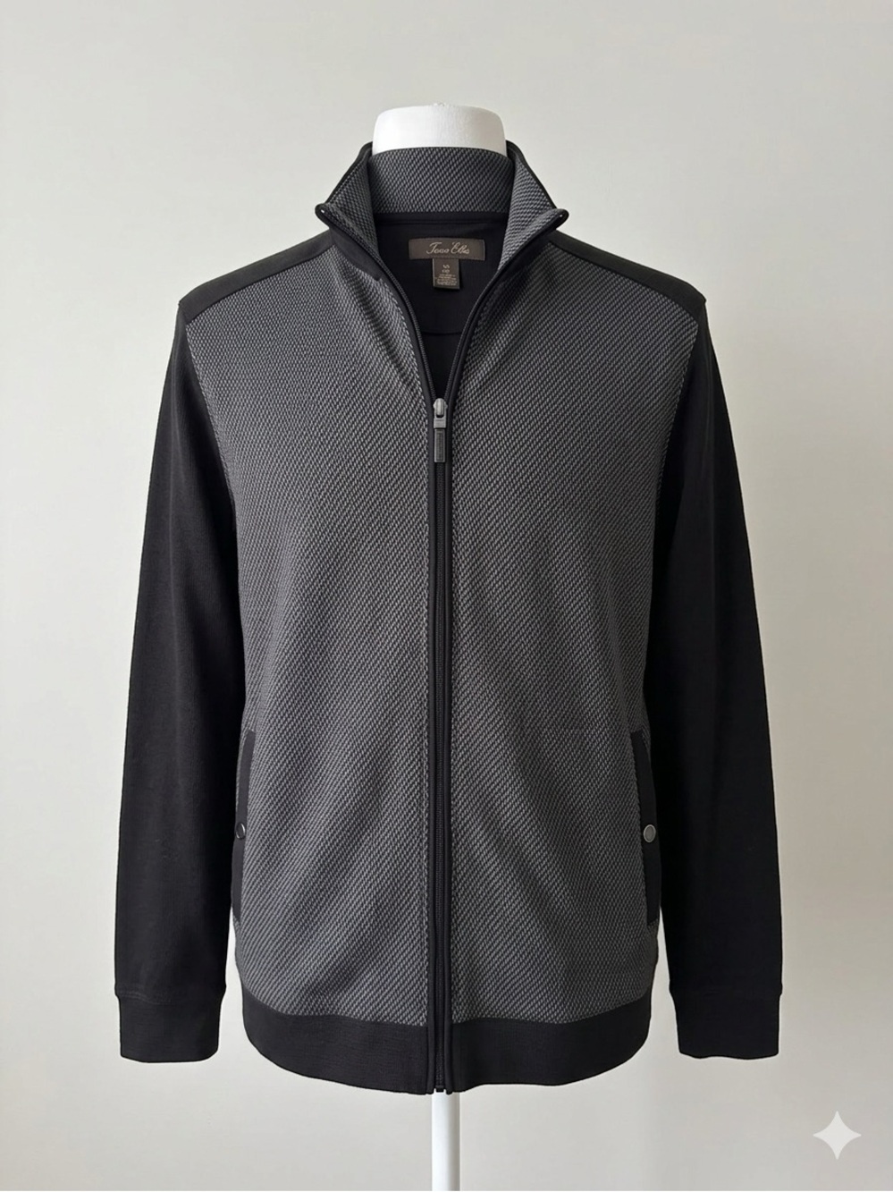 Tasso Elba Men’s Two-Tone Gray Zip-Up Sweater Jacket